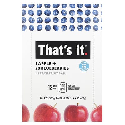 That's It Фруктовые батончики, яблоко + черника, 12 шт., 1.2 oz (35 g) каждый