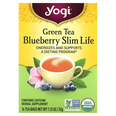 Зеленый чай Yogi Tea Blueberry Slim Life, 16 чайных пакетиков, 1.12 oz (32 g)