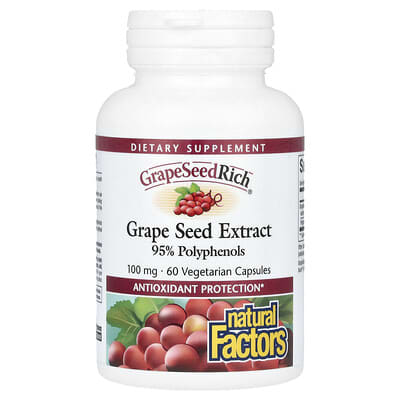 Natural Factors GrapeSeedRich, экстракт виноградных косточек, 100 mg, 60 вегетарианских капсул