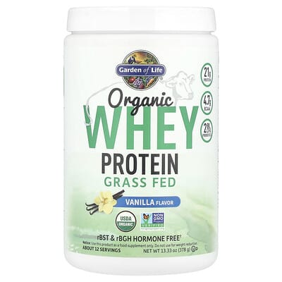 Organic Whey Protein, Grass-Fed, Vanilla, 13.33 oz (378 g)
