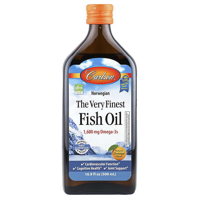 Carlson Norwegian The Very Finest Fish Oil, натуральный апельсиновый, 1,600 mg, 16.9 fl oz (500 ml)