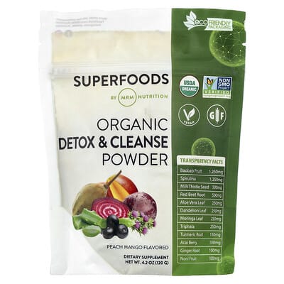 Порошок для детокса и очищения Organic Detox & Cleanse, Peach Mango, 4.2 oz (120 g)