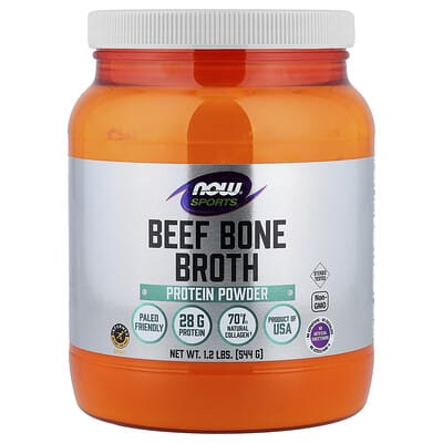 Протеиновый порошок NOW Foods Sports, из говяжьего костного бульона, 1.2 lbs (544 g)