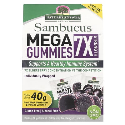 Gummies Sambucus Mega Gummies 7X Strength™, 202 mg, 30 веганских мармеладных капсул