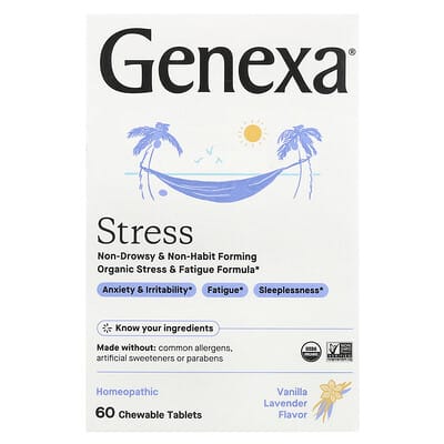 Формула от стресса и усталости Genexa, ваниль и лаванда, 60 жевательных таблеток