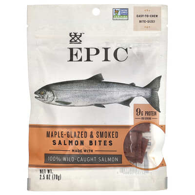 Epic Bar Salmon Bites, кленовая глазурь и копчение, 2.5 oz (70 г)