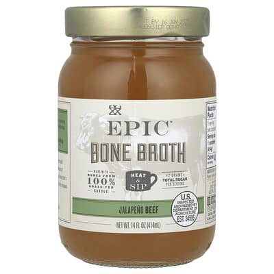 Костный бульон Epic Bar, говядина с халапеньо, 14 fl oz (414 ml)