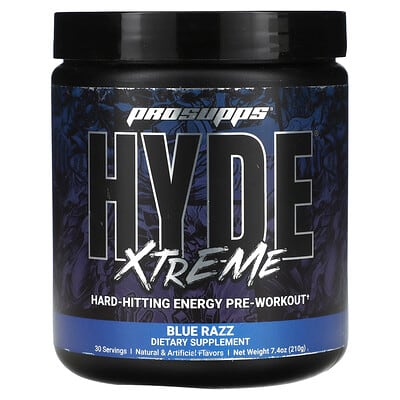 Hyde® Xtreme, Hard-Hitting Energy Pre Workout, Blue Razz, 7.8 oz (220 g)