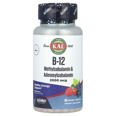 B-12 Methylcobalamin & Adenosylcobalamin, смесь ягод, 2,000 mcg, 60 микротаблеток