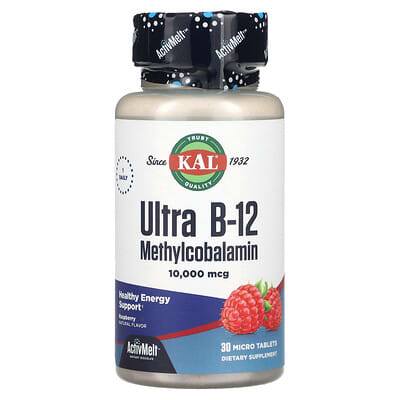 KAL Ultra B-12, Natural Raspberry, 10,000 mcg, 30 микротаблеток
