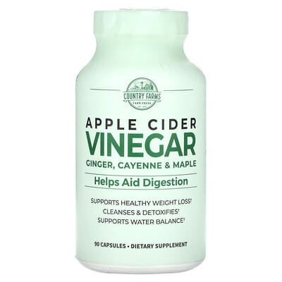 Яблочный уксус Country Farms Ginger, Cayenne & Maple, 90 капсул