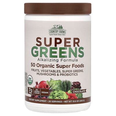 Country Farms Super Greens, ощелачивающая формула, шоколад, 10.6 oz (300 g)