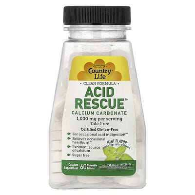 Acid Rescue™, карбонат кальция, мята, 60 жевательных таблеток