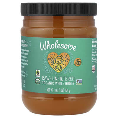 Organic White Honey, Raw + Unfiltered, 16 oz (454 g)