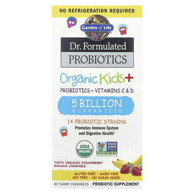 Dr. Formulated Probiotics, органические жевательные витамины для детей, клубника-банан, 30 шт