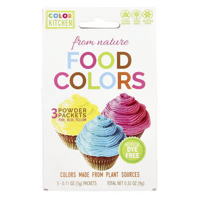 ColorKitchen натуральные пищевые красители, разноцветные, 3 пакетика с порошком, 0.11 oz (3 g) каждый