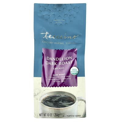 Prebiotic Dandelion Herbal Coffee Alternative, Dandelion, Dark Roast, Caffeine Free, 10 oz (284 g)