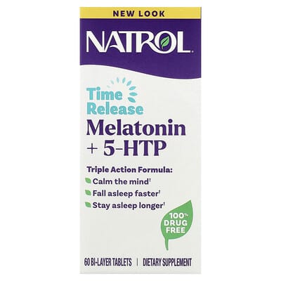 Мелатонин + 5-HTP, пролонгированного действия, 60 двухслойных таблеток