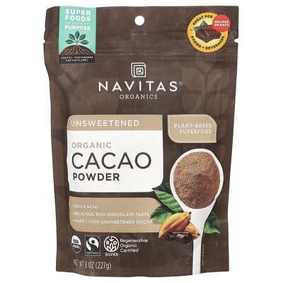 Organic Cacao Powder, Unsweetened, 8 oz (227 g)