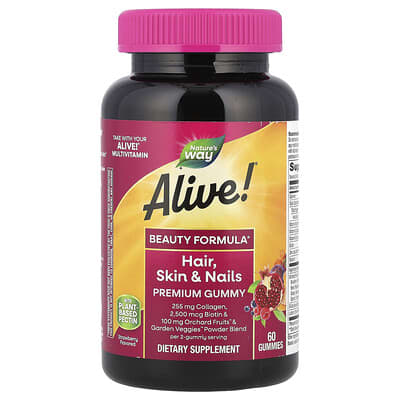 Alive!® Hair, Skin & Nails Premium Gummy, Strawberry, 60 Gummies