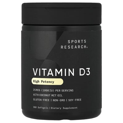 Vitamin D3, высокая концентрация, 25 mcg (1,000 IU), 360 мягких капсул