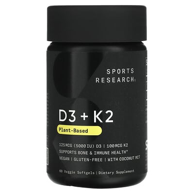D3 + K2, растительный состав, 125 mcg/100 mcg, 60 вегетарианских мягких капсул