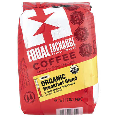 Молотый кофе Organic Coffee, Breakfast Blend, средняя и французская обжарка, 12 oz (340 g)