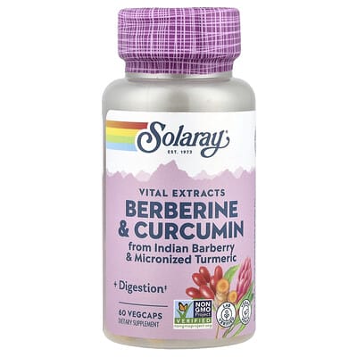 Solaray Vital Extracts, Berberine & Curcumin, 60 вегетарианских капсул