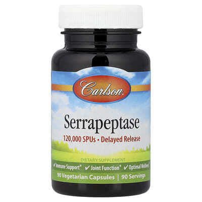 Серрепрапсаза Carlson Serrapeptase, Delayed Release, 120,000 SPUs, 90 Vegetarian Capsules