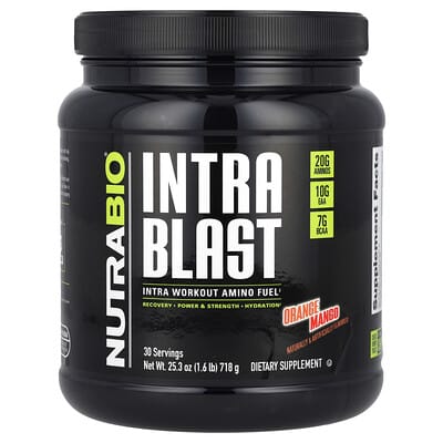 NutraBio Intra Blast, аминокислотный напиток для тренировок, Апельсин-Манго, 1.6 lb (718 g)
