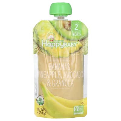 Happy Baby®, Organic Baby Food, 6+ Months, Bananas, Pineapple, Avocado & Granola, 4 oz (113 g)