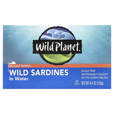 Wild Sardines In Water, No Salt Added, 4.4 oz (125 g)