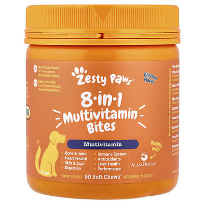 Zesty Paws Мультивитамины для собак 8-in-1 Chicken 90 мягких жевательных таблеток 315 g