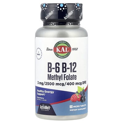 Витамины B-6 B-12 Methyl Folate, лесные ягоды, 60 микротаблеток