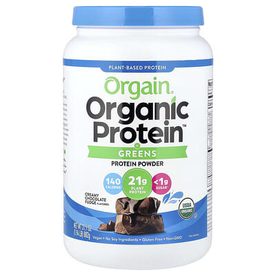 Orgain Organic Protein™ + Greens протеиновый порошок, растительный, Creamy Chocolate Fudge, 1.94 lbs (882 g)