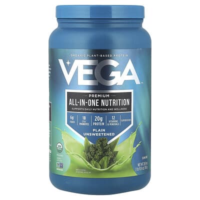 Протеин Vega Organic Plant-Based, Premium All-In-One Nutrition, Plain Unsweetened, 1 lb 10.9 oz (763 g)