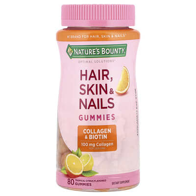 Optimal Solutions®, Hair, Skin & Nails Gummies, Tropical Citrus, 80 Gummies