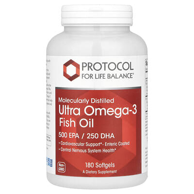Рыбий жир Ultra Omega-3 молекулярной дистилляции, 180 мягких капсул