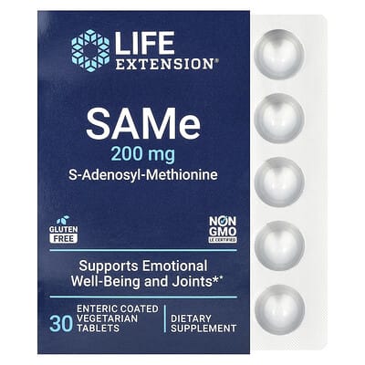 SAMe S-Adenosyl-Methionine, 200 mg, 30 кишечнорастворимых вегетарианских таблеток