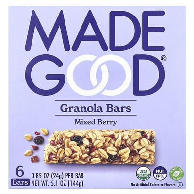 Organic Chewy Granola Bars, Mixed Berry, 6 батончиков, 0.85 oz (24 g) каждый