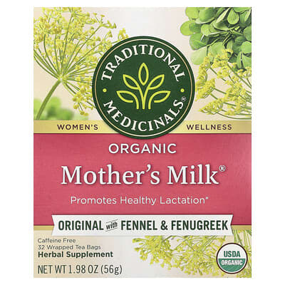 Органический чай Organic Mother's Milk®, Original с фенхелем и пажитником, без кофеина, 32 пакетика, 1.98 oz (56 g)