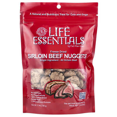 Лакомство Life Essentials Freeze Dried Sirloin Beef Nuggets для кошек и собак 3 oz (85 g)