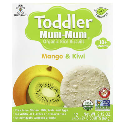 Toddler Mum-Mum®, Organic Rice Biscuits, 18+ Months, Mango & Kiwi, 12 Packs, 2 Biscuits Each