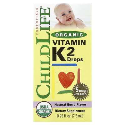 Органические капли с витамином K2, натуральная ягода, 5 mcg, 0.25 fl oz (7.5 ml)