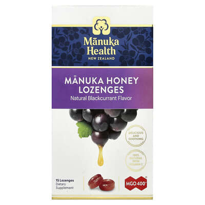 Леденцы с медом Manuka, натуральная черная смородина, MGO 400+, 15 леденцов