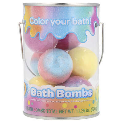 Bath Bombs, 3+, Grape Jam, Laser Lemon, Cotton Candy & Bubble Gum Scented, 8 Bath Bombs, 11.29 oz (320 g)