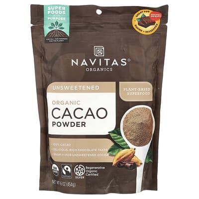 Organic Cacao Powder, Unsweetened, 16 oz (454 g)