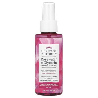 Розовая вода и глицерин, увлажняющий мист для лица, 4 fl oz (118 ml)