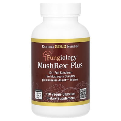 Fungiology MushRex Plus, комплекс из 10 грибов с Agaricus, Chaga, Cordyceps и Lion's Mane, 120 Plantcaps