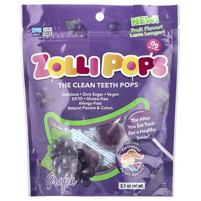Zollipops The Clean Teeth Pops®, виноград, 3.1 oz